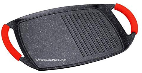Suinga Induktions-Grillplatte mit Antihaftbeschichtung aus Stein, Doppelgriff aus Silikon, vollständige Induktion, Maße: 47 x 29 x 4,5 cm