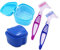 HRASY Lot de 2 étuis de bain pour dentier avec brosse de nettoyage - Pour le nettoyage des fausses dents