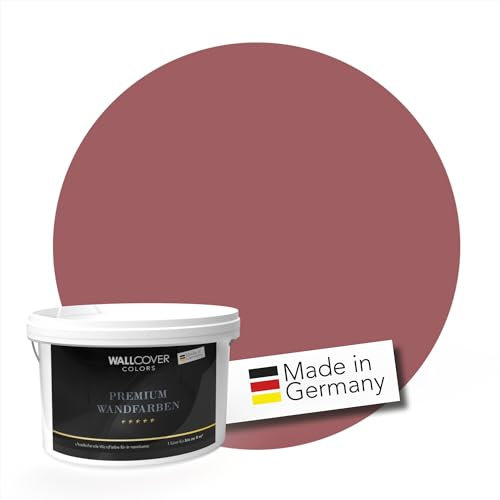 WALLCOVER PREMIUM Wandfarbe Rot 5L für 40m² | Romantisches Hibiskusrot | Innenfarbe Edelmatt | Höchste Deckkraft Klasse 1 | Qualität aus Deutschland