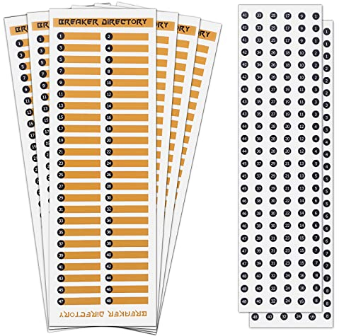 AIEX 6 Pièces Étiquettes de Panneau Électrique + 2 Pièces Rond Numéro Stickers, Autocollant Étiquettes Disjoncteur Autocollants de Boîte à Fusibles pour Panneau de Porte Boîte Électrique (Jusqu'à 48)