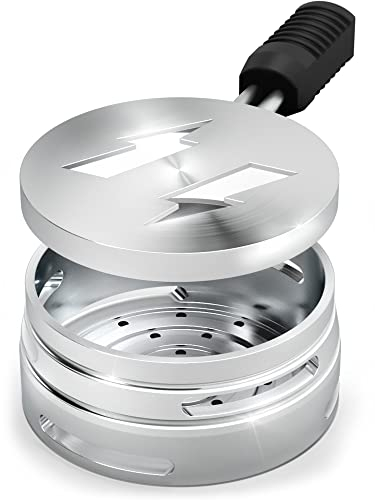 M. ROSENFELD Smokebox Shisha Head - Heat Management Shisha Colador con base de doble anillo, cortavientos, ahorra carbón para cachimba, adecuado para todas las cabezas comunes (Plata)