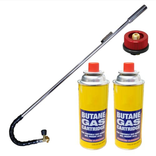 Dapetz ® Butane Wand Blowtorch For Weed Gas Burner Torch with Adjustable Flame Weeds Killer Burner Flame Thrower With 2 Gas Refills Canisters with adaptor Converts Fuel Canister Head for Long Gas Tank