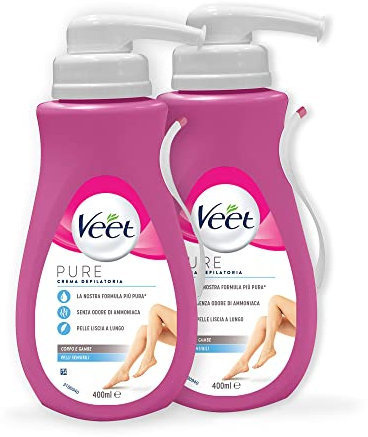 Veet Crema Depilatoria Pelli Sensibili, per Gambe, Braccia, Ascelle e Zona Bikini 400 ml, Maxi formato, 2 confezioni