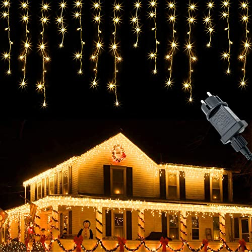Eisregen Lichterkette Außen 5m 200LEDs Lichtervorhang Lichterkette mit Timer + 8 Modi + Speicherfunktion + Strombetrieben, Eiszapfen Lichterkette Deko für Weihnachten, Hochzeit, Halloween, Warmweiß
