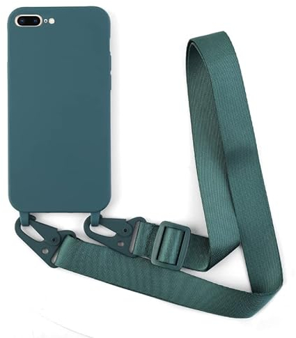 Leather Armor Handykette Hülle für iPhone 6/7/8 Plus(5.5) mit Band Halsband Lanyard (abnehmbar) Handyhülle,Handyhülle mit Verstellbarer Lanyard,Stoßfest Silikonhülle Handykette Handyhülle .-Grün