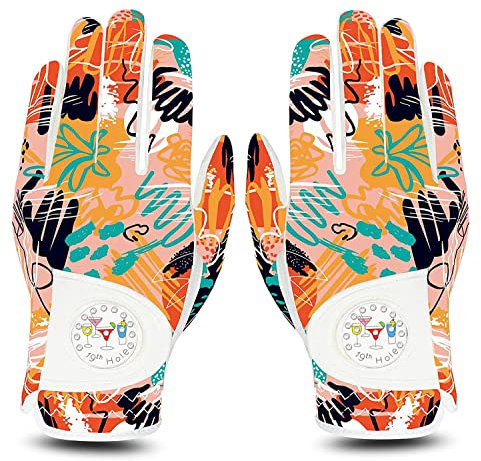 LOVMEAD Damen Golf Handschuh Golfhandschuhe Leder mit Ballmarker All Wetter Linke Rechte Hand Paar, Damen-Golfhandschuhe Rain Grip Weathersof rutschfest Sport (Orange, M)