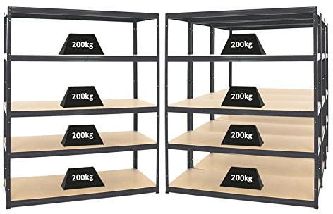 PROREGAL Mega Deal 4er-Set Schwerlastregale Giant Elephant 180x150x60cm mit 5 Ebenen Fachlast 200kg Schwarz