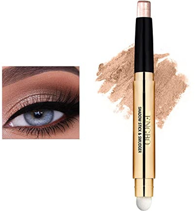 Prreal Eyeshadow Stick,Dual End Shimmer Eyeshadow Stick,Pearl Eyeshadow Pencil Crayon,Waterproof Long-lasting Glitter Eye Shadow Cream Stick with Soft Brush for Eye Makeup (03# Rose Gold Shimmer), 1