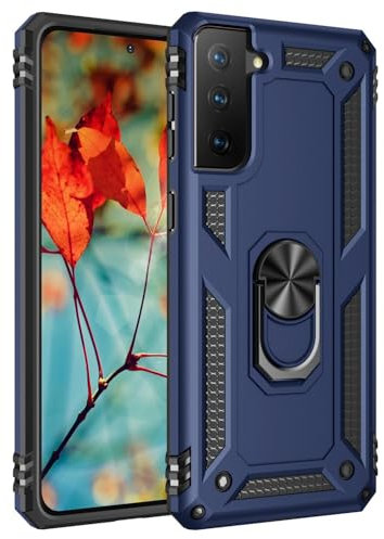 Coque pour Samsung Galaxy S21 FE 5G Housse Antichoc avec Anneau Rotatif Aimant 360 Degrés Etui Magnétique Rigide Dure Armure Bague Support Renforcée (Samsung Galaxy S21 FE 5G, Bleu)