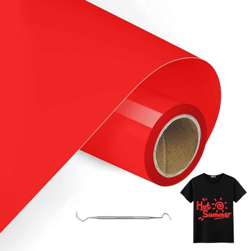 MeYuxg Vinilo Textil Rojo - 30,5 CM x 6 M Rollo Termoadhesivo para Cricut & Cameo - Fácil de Cortar & Desherbar (Rojo)