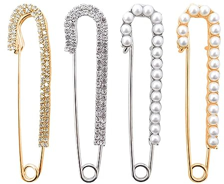 WXNPA 4 Pièces de Broches de Femme Broches de Pull et de Châle Broches avec Cristal et Perle Faux, 2 Styles
