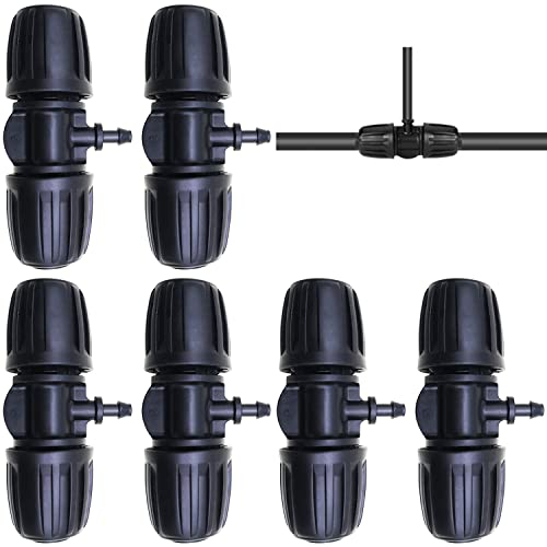 Riego Por Goteo Conectores, CTRICALVER Conectores en T de púas Riego por goteo, Accesorios de riego de 1/2 pulgada, Conectores en T reductora para Sistemas de Riego por Goteo(6 piezas)