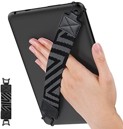 MoKo Correa de Mano de Seguridad para 9 - 11 iPad/iPad Pro/iPad Air/Kindle Fire HD/Samsung/Lenovo tabletas, Soporte de Agarre de Dedo Elástico Multifuncional Tableta, Negro