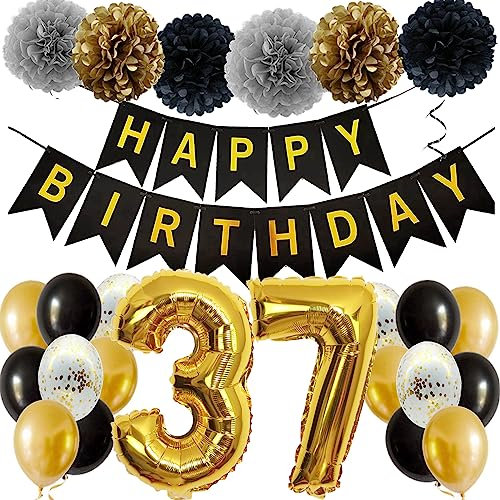 Feelairy Ballons 37. Geburtstag Deko Männer Frauen, Schwarz Gold Geburtstagsdeko 37 Jahre Mann Frau, Happy Birthday Deko Konfetti Luftballons Deko 37 Geburtstag Mann 37 Geburtstag Deko Frauen