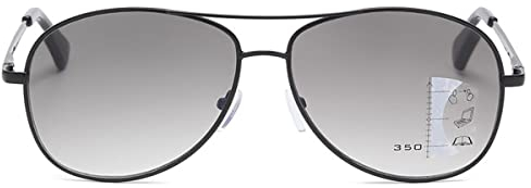 KOOSUFA Gleitsicht Lesebrille Sonnenbrille Herren Pilotenbrille Metall Gleitsichtbrille Progressive Multifokus Federscharnier Blaulichtfilter UV-Schutz Sonnenlesebrille Schwarz Grau, 1.5