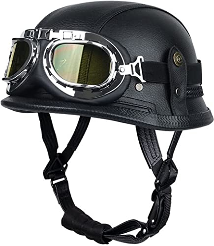 VVPEC Retro Oldtimer Halbschale Jet-Helm mit Brille Motorrad-Helm Brain-Cap,DOT/ECE-Zulassung Roller-Helm Scooter-Helm Retro Motorrad Half Helm Herren Damen (Color : 2, Size : XL(61~62cm))