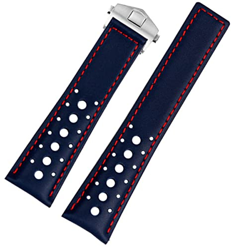 FOUUA Uhrenarmband 22mm for TAG Heuer Monaco Leder Echtleder-Uhrenarmband mit Blauen Schwarz Armband Uhrenarmband Ersetzen for TAG Heuer Monaco for TAG Heuer Carrera Aquarace Serie