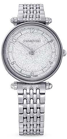 Swarovski Crystalline Wonder Uhr, Silberfarbene Damenuhr mit Edlem Zifferblatt mit Swarovski Kristallen und Verstellbarem Metallarmband