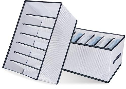 CLTPY Kleiderschrank Organizer 2 Stück, Schrank Organizer 36x25x20 cm für Aufbewahrung,Schrank Organizer Kleiderschrank,Organizer Schrank,für Hosen, Kleidung - 7 Fächer