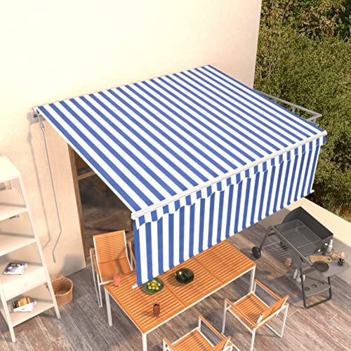 ZEYUAN Toldo automático retráctil con persiana, Toldos Exterior, Toldo De Terraza, Toldo Enrollable Exterior, Toldos Verticales, Toldos para Patio, Azul y Blanco 4x3m