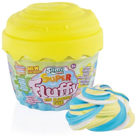 SLIMY Super Fluffy 300g Spielmasse im Cup Cake-Becher - der flaumigste Original Slimy Slime, lustig duftende Schleim Knete für Kinder, Spielspaß mit elastische Spielknete (ab 3 Jahren), Farbe:Gelb