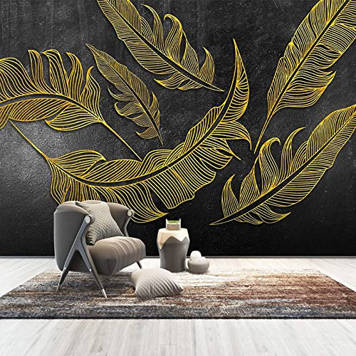 Sedomax Personnalisé Photo Papier Peint 3D Doré En Relief Plume Grande Murale De Luxe Salon Chambre Papier Peint Décor À La Maison Art Peinture Murale 150cm(W)×105cm(H)