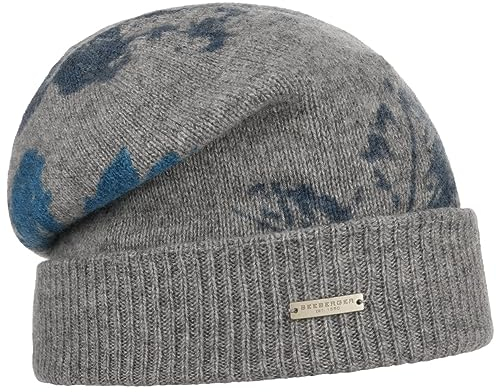 Seeberger Kaschmir Flower Beanie Umschlagmütze Wintermütze Wollmütze (One Size - grau)