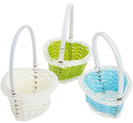 HOMSFOU 3st Einkaufskorb Osterkorb Kleiner Korb Aus Kunststoff Osterkörbchen Aus Rattan Korb Mit Ostereiern Essen Osterkörbchen Aus Kunststoff Minikörbe Snack Korb Aus Rattan Kind Plastik