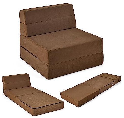 COSTWAY 3 in 1 klappbares Schlafsofa, Klappmatratze, Schaumstoff extra dick (15cm), Sofabett, Bodenmatratze, Faltmatratze, Gästematratze mit abnehmbarem & waschbarem Bezug, 190 x 71 x 15 cm (Braun)