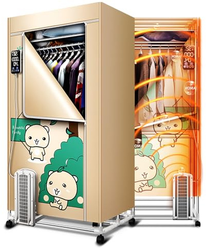 1600W Foldable Electric Clothes Dryer, 3 Layer Electric Heated Clothes Airer Dryer Rack, Small Household Dryer With Dustproof Cloth Curtain, Energy-Efficient (Color : Yellow)