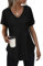 Tanmolo Damen Sommer Hoodie Sweatshirt mit Kapuze Kurzarm T Shirt V Ausschnitt Kapuzenpullover Kordelzug Tops Schwarz, XXL