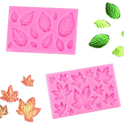 Lot de 2 moules en silicone pour fondant en forme de feuilles - Différents thèmes qui peuvent être utilisés pour la décoration de gâteaux ou de sucettes au chocolat