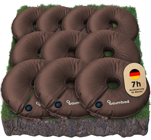 baumbad 10 Anillos de riego Premium de 55 litros, PVC Resistente a los Rayos UV, Anillo de árbol para riego en Verde, Soporte para árboles para Verano caluroso