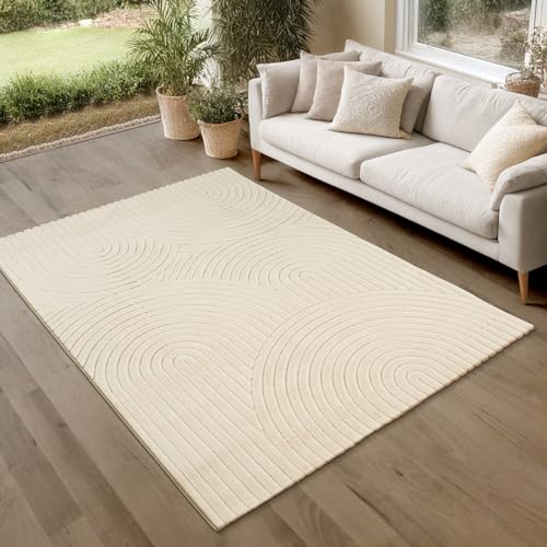 the carpet Parma Teppich Wohnzimmer, Schlafzimmer, Outdoor geeignet, waschbar, moderner Kurzflor mit Hoch-Tief-Effekt, angenehm weich, Beige, 80 x 150 cm