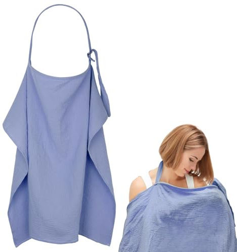 Huiguli Couverture Allaitement Bebe, Tablier d'Allaitement Douce et Respirante, 75 x 110 cm Ajustable Cache Allaitement Coton, Voile d'Allaitement pour Mamans (Bleu Clair)