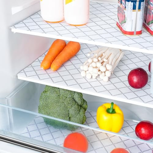GTJ Fridge Liners for Refrigerator, Non-Slip Refrigerator Shelf Liners, Clear Grid Pattern, Fabric, 12in x 10FT