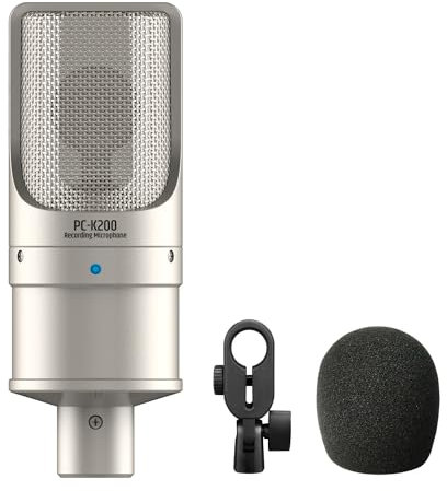 TAKSTAR PC-K200 II XLR Recording Microphone, Cardioid Condenser Mic with Ultra-Low Self-Noise, Balanced Bass/Mid/Treble, Power Indicator, Mic Clamp, Windscreen, for Live Broadcast, Karaoke, Recording