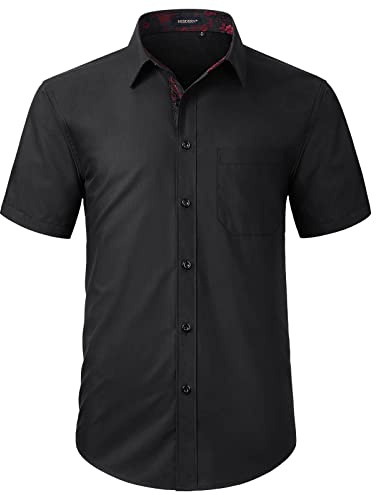 HISDERN Men's Black Short Sleeve Dress Shirts Regular Fit Formal Casual Shirt Button Down Business Office Shirt with Chest Pocket,4XL