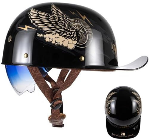 YIYHFKM Vintage Casque Moto Bols Casquette Baseball Adulte Demi Casque ECE Homologué Face Ouverte Casque Mobylette avec Visière Scooter Cruiser Casque De Moto Jet pour Homme Et Femme 53-64 CM