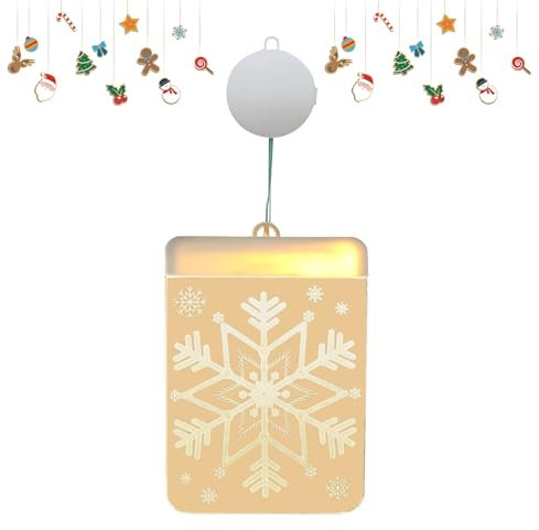 Alwodici Christmas Snowflake Lights Hanging Christmas Window Light Battery Operated Xmas Pendant Christmas Lamp LED Window Hanging Lights with Suction Cup for Xmas Window Decorations (A)