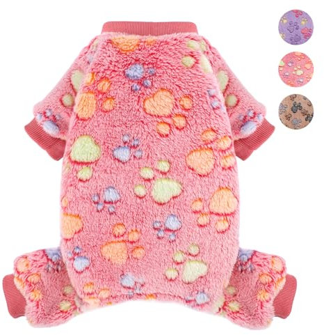 YIKEYO Dog Pajamas for Small Dogs Girl Dog and Boy Dog Winter Sweater Pajamas Puppy 4 Legged Sweater Clothes for Chihuahua Yorkie Teacup Jumpsuit Cute Puppy Feet Print Pajamas (Rose, XXXS)