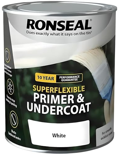 AMK® Ronseal Super Flexible Wood Primer & Undercoat 750ml White Crack Resistant and Peelproof Ideal for Smooth Outdoor Wood