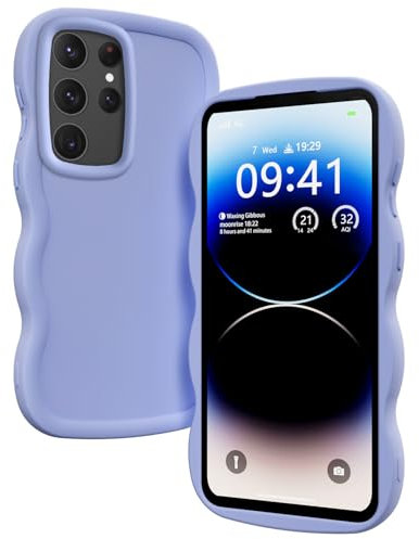 XINYEXIN Liquid Silicone Case for Samsung Galaxy S23 Ultra, Wave Frame Curly Shape Cute Protective Case Soft Shockproof Bumper Cover - Purple