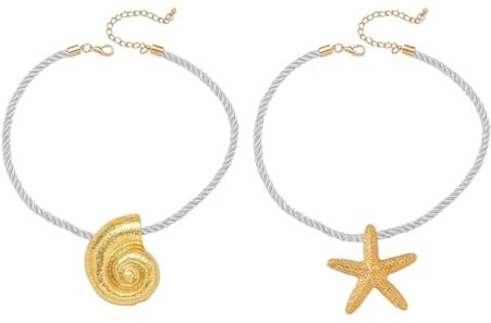 YSJCHEBS Collar de Estrella de Mar y Concha, Elemento Marino, Colgante de Cuerda Trenzada - Accesorios de Moda