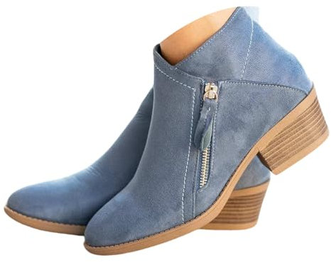 ticticlily Stivali Estivi Donna Con Cerniera Primaverili Invernali Eleganti Stivaletti Morbidi Tacco Basso Ankle Chelsea Boots Cowboy Bassi A Blu 35 EU