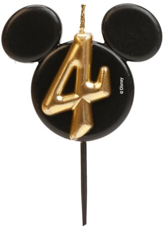dekora - Mickey Mouse Birthday Candle Decorations - Fragrance-Free Paraffin Wax Disney Candles - Black and Gold Candles with Mickey Mouse Ears - Size 8.5 cm - Number 4