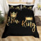 Loussiesd Queen und King Bettwäsche Set 220x240cm Liebhaber Schwarz Gold Bettbezug Set Krone Muster für Frauen Männer Paare Zimmer Dekor Modern Bettwäsche-Set 3Stück mit Reißverschluss