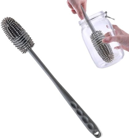 Silicone Bottle Brush, Cleaning Brush with Comfort Grip, Long Handle Soft Baby Bottle Cleaner Brush, for Baby Bottle Washing, Tea Cup Cleaning, thermoss and Sports Bottle Etc,Gray