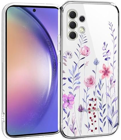 Pazpnoy Handyhülle für Samsung Galaxy A32 5G,Transparent Blume Muster Mädchen Hülle,Dünn Weich Silikon SchutzHülle,Stoßfeste Kratzfest TPU Case Cover-3