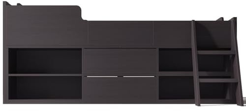 Mid Sleeper Cabin Bed with Storage Drawers,Shelves and Ladder,Premium Single Bed Frame with Integrated Storage Solution,Wooden Mid Height Bed with Safety Rails,Perfect for Room Organization (Taupe)